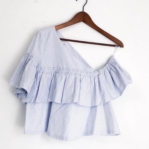 Zara one shoulder pinstripe blouse small